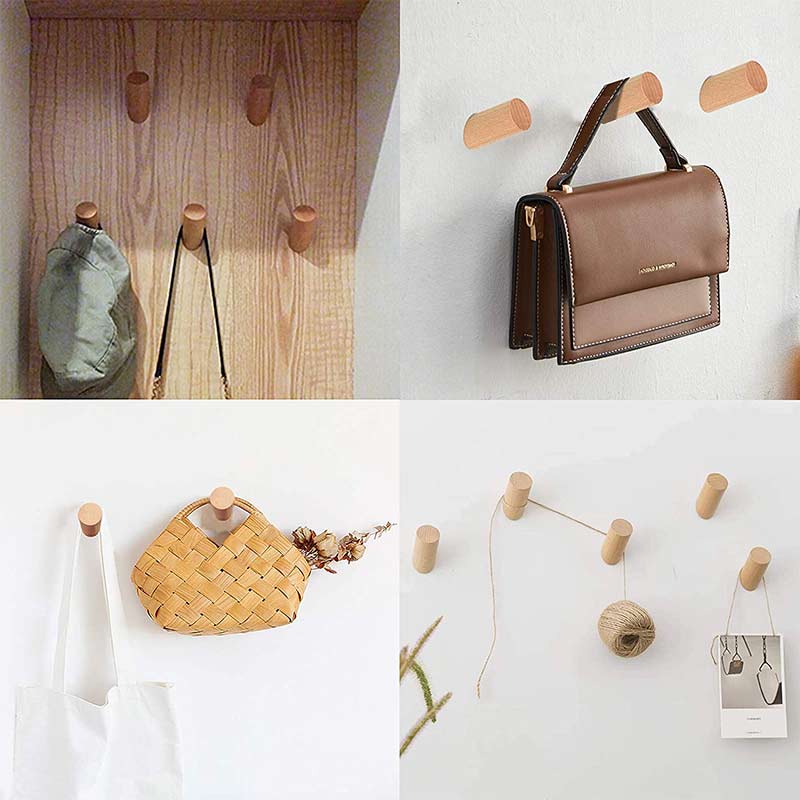 Patère Murale Simple en Bois (6 Pièces)