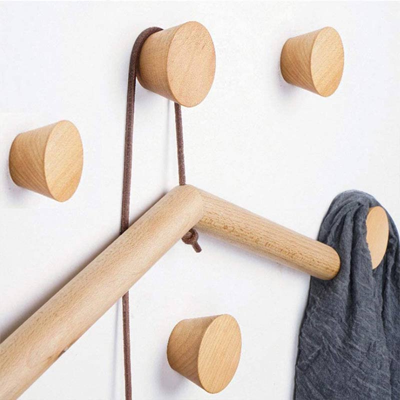 Patère Murale Ronde Bois (5 Pièces)
