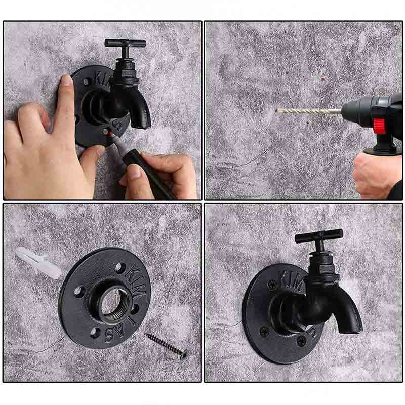 patère noire industrielle robinet (2 Pièces)