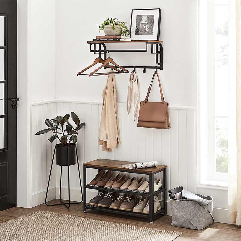 Porte manteau avec étagère bois