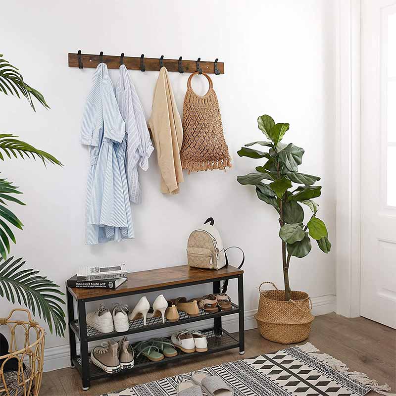 Long porte manteau mural en bois