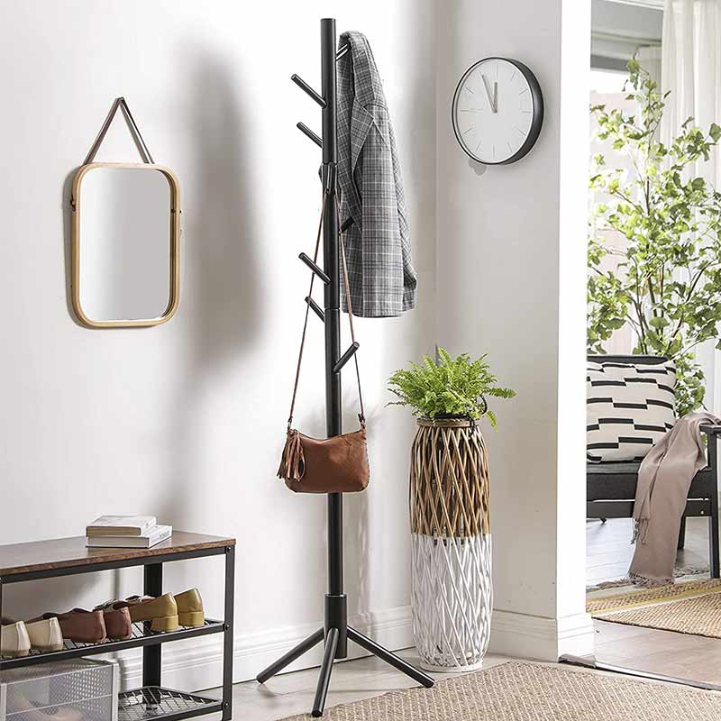 Porte Manteau Sur Pied Noir en Bois